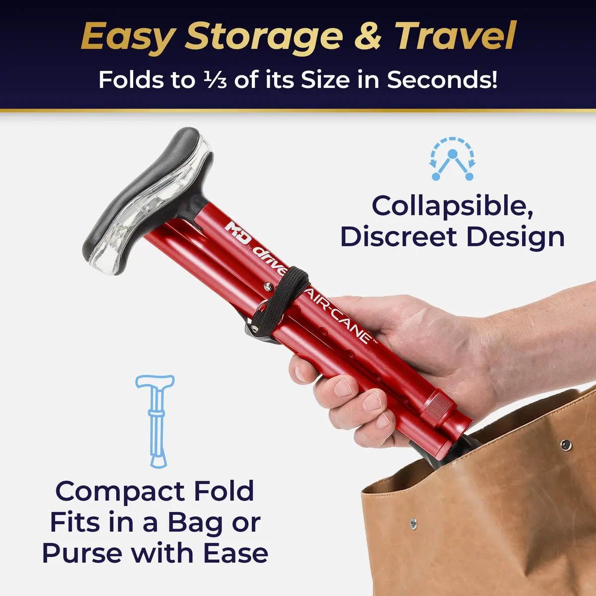 MD by DRIVE Air-Cane Walking Cane for Men & Women, 350-lb Capacity, Red | Foldable, All-Weather, 6 Colors - view 6
