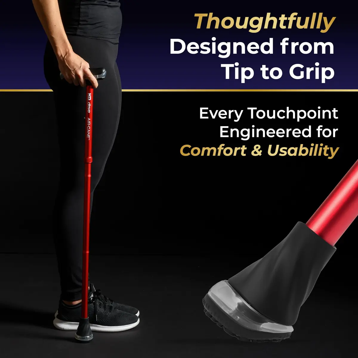 MD by DRIVE Air-Cane Walking Cane for Men & Women, 350-lb Capacity, Red | Foldable, All-Weather, 6 Colors - view 7