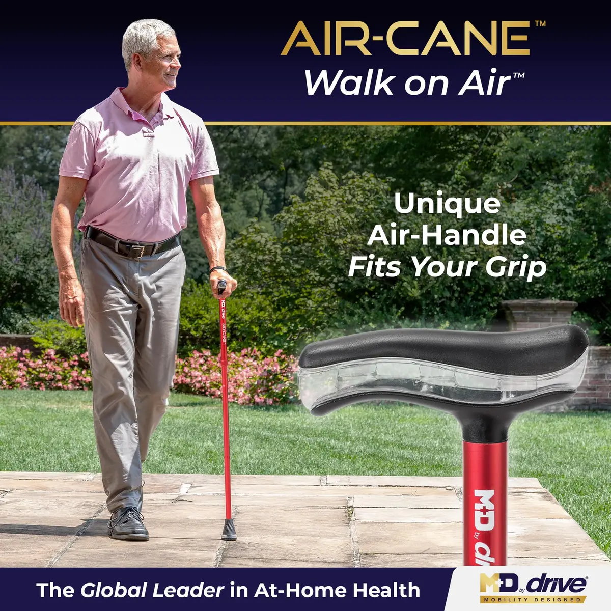 MD by DRIVE Air-Cane Walking Cane for Men & Women, 350-lb Capacity, Red | Foldable, All-Weather, 6 Colors - view 2