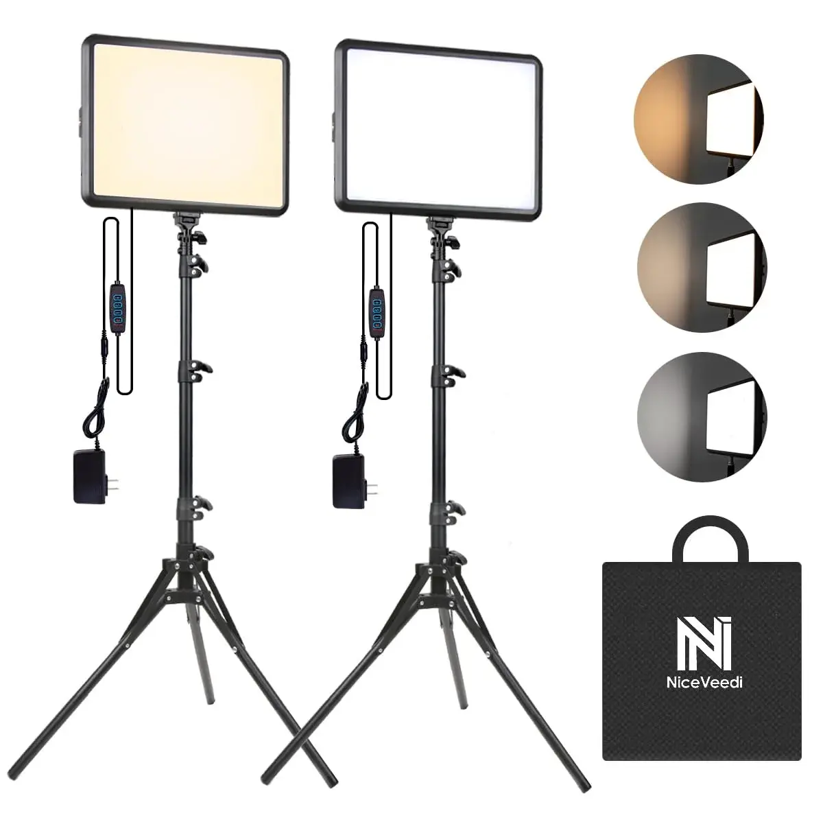 NiceVeedi 2-Pack 25W LED Photography Lighting Kit with Tripod Stands, 73" Studio Video Lights, 2900-7000K Dimmable, 10x8" Panels | Continuous Lighting for Video Recording - main product image