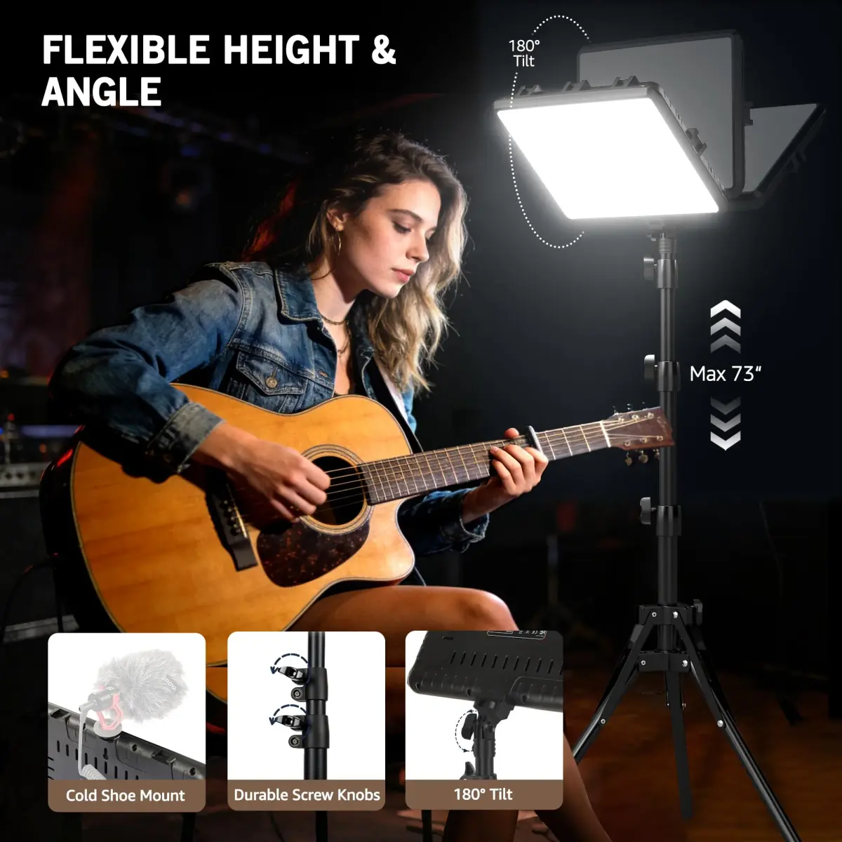 NiceVeedi 2-Pack 25W LED Photography Lighting Kit with Tripod Stands, 73" Studio Video Lights, 2900-7000K Dimmable, 10x8" Panels | Continuous Lighting for Video Recording - view 5