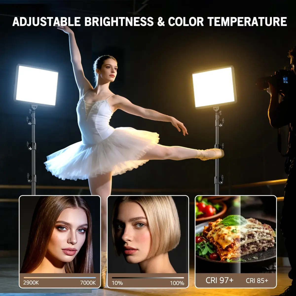 NiceVeedi 2-Pack 25W LED Photography Lighting Kit with Tripod Stands, 73" Studio Video Lights, 2900-7000K Dimmable, 10x8" Panels | Continuous Lighting for Video Recording - view 3