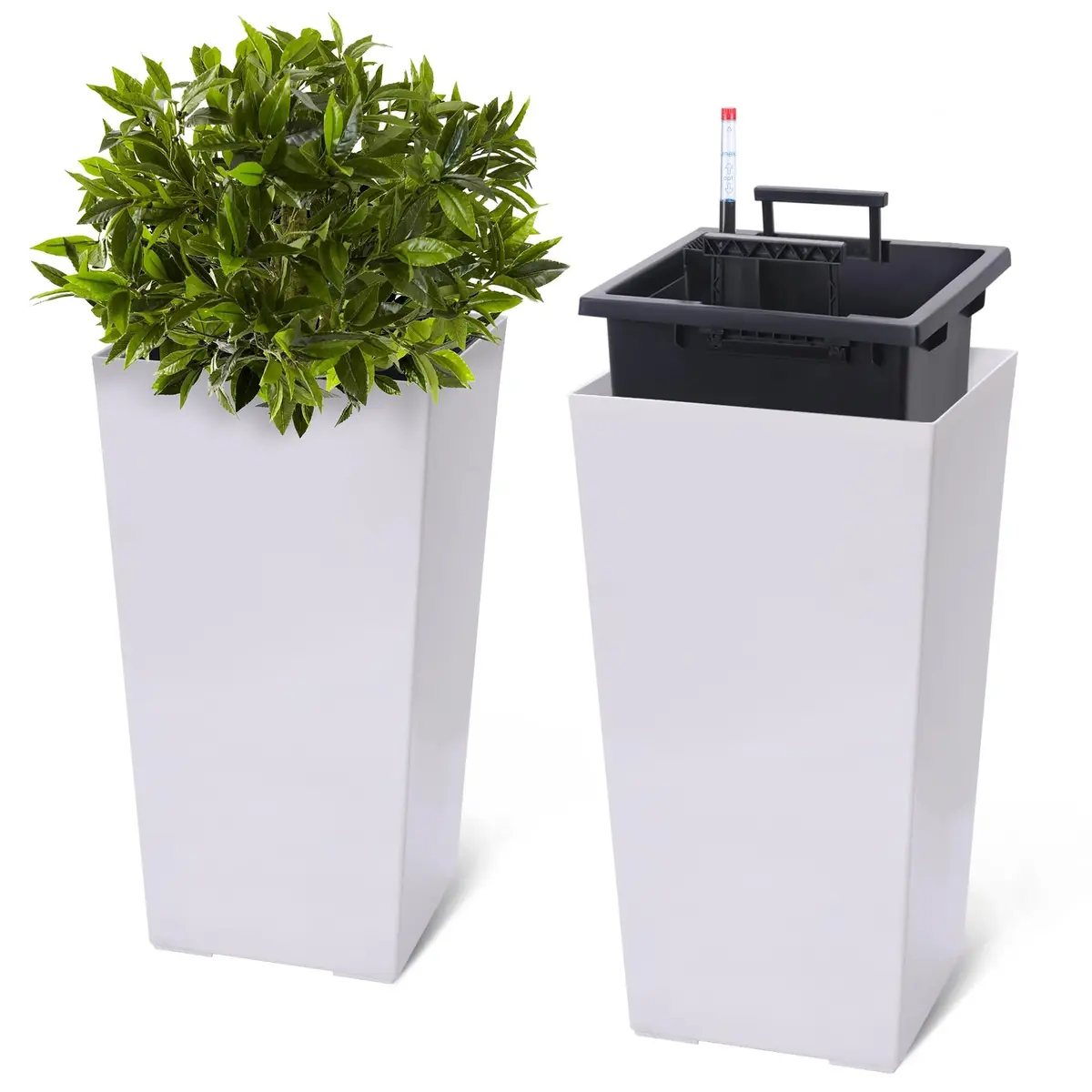 FinerFurnis 23 Inch Tall Planters Set of 2 | Water Level Monitor & Drainage Holes - main product image