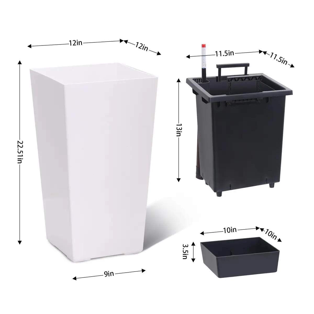 FinerFurnis 23 Inch Tall Planters Set of 2 | Water Level Monitor & Drainage Holes - view 5