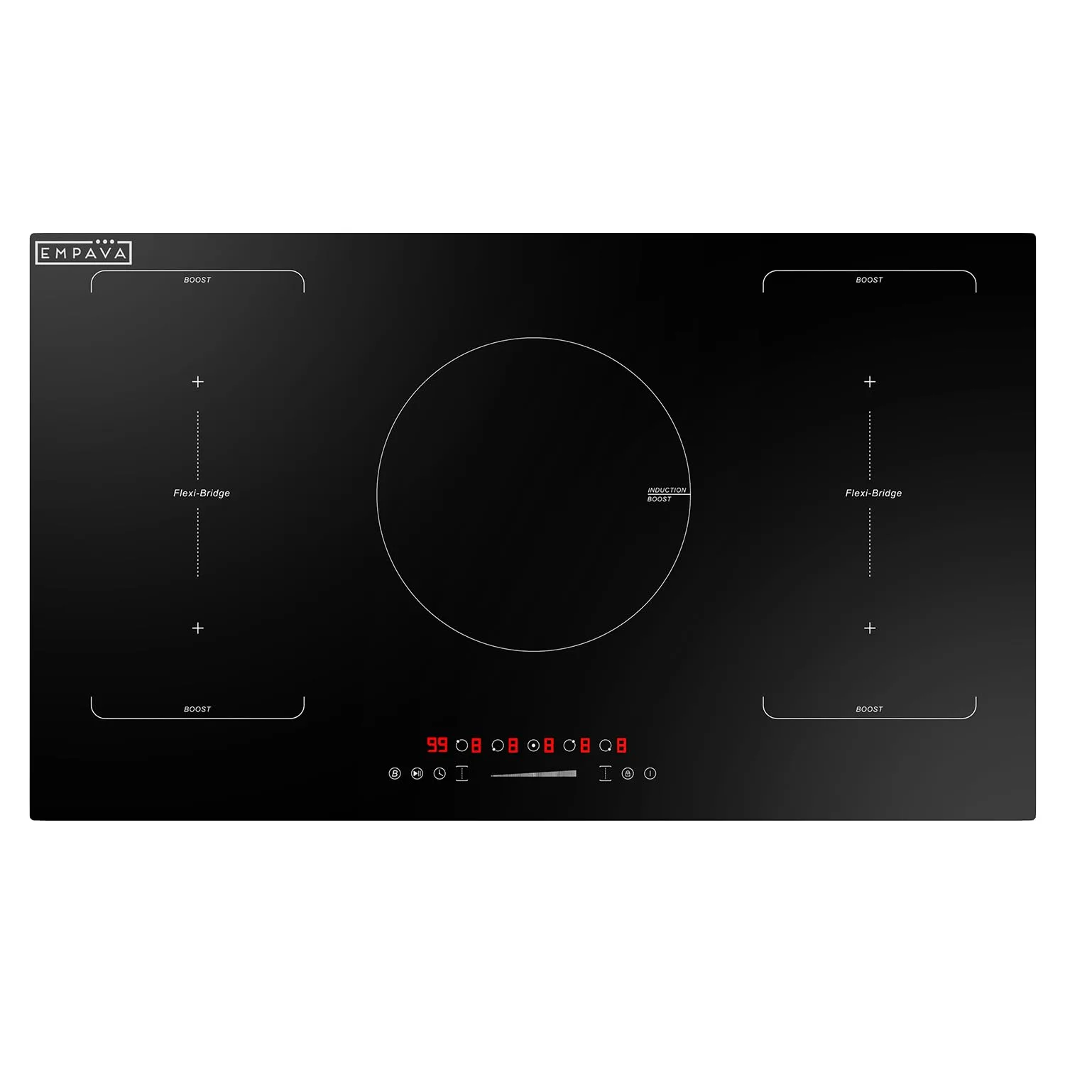 Empava 36 Inch 5 Zone Induction Cooktop with Dual Bridge-SYNC, Black | 220V Compatible Stainless Steel Cooktop - main product image