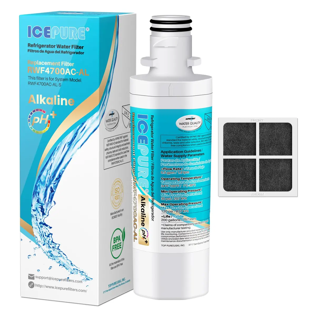 ICEPURE Alkaline LT1000PC Refrigerator Water Filter & Air Filter 1 Combo | Balances PH, 200 Gallons - main product image