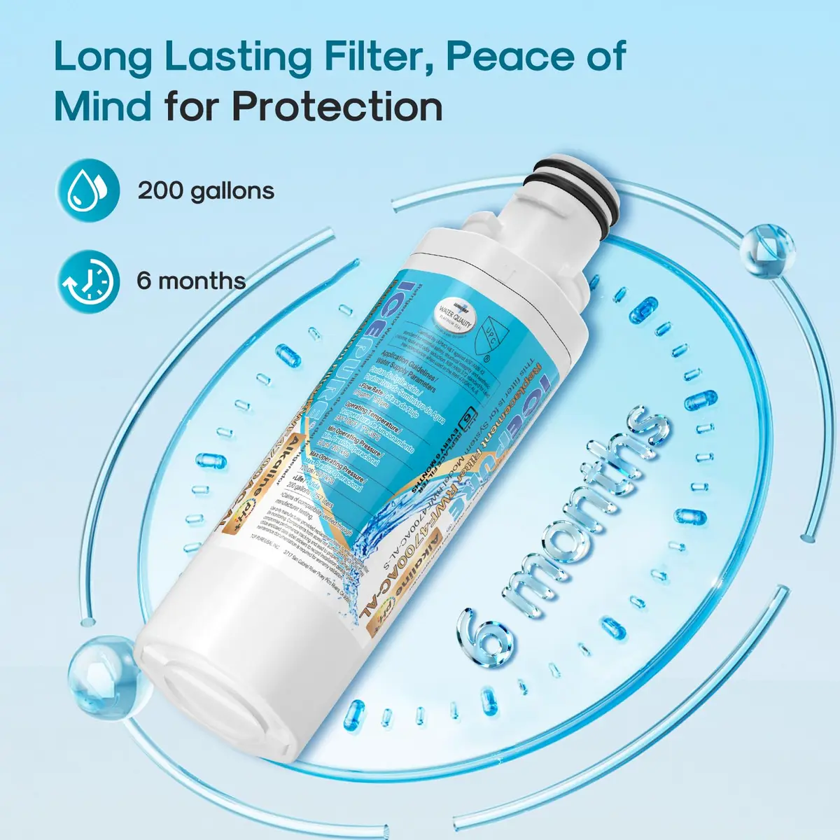 ICEPURE Alkaline LT1000PC Refrigerator Water Filter & Air Filter 1 Combo | Balances PH, 200 Gallons - view 7