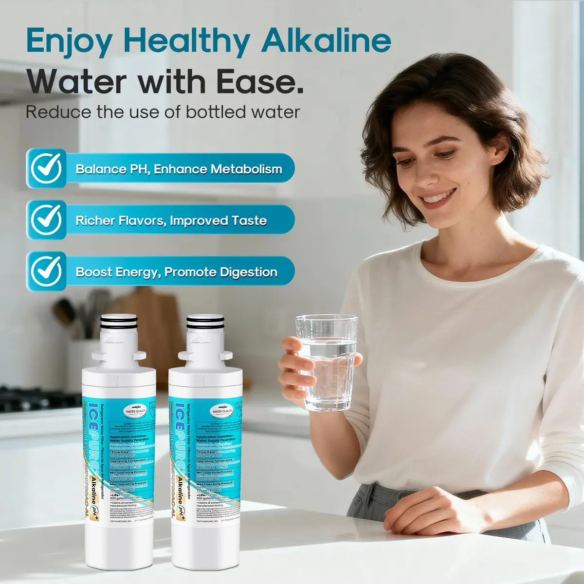 ICEPURE Alkaline LT1000PC Refrigerator Water Filter & Air Filter 1 Combo | Balances PH, 200 Gallons - view 9