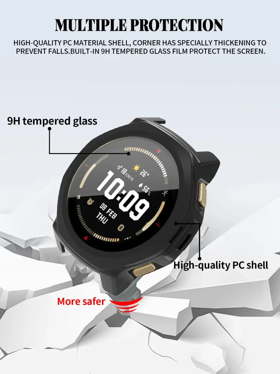 FJIASTB Black Case for Amazfit T-Rex 3 Pro 44mm Smart Watch | Rugged PC Cover with Built-in Screen Protector - view 2