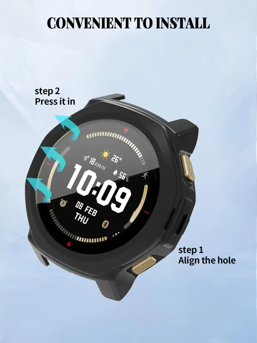 FJIASTB Black Case for Amazfit T-Rex 3 Pro 44mm Smart Watch | Rugged PC Cover with Built-in Screen Protector - view 4