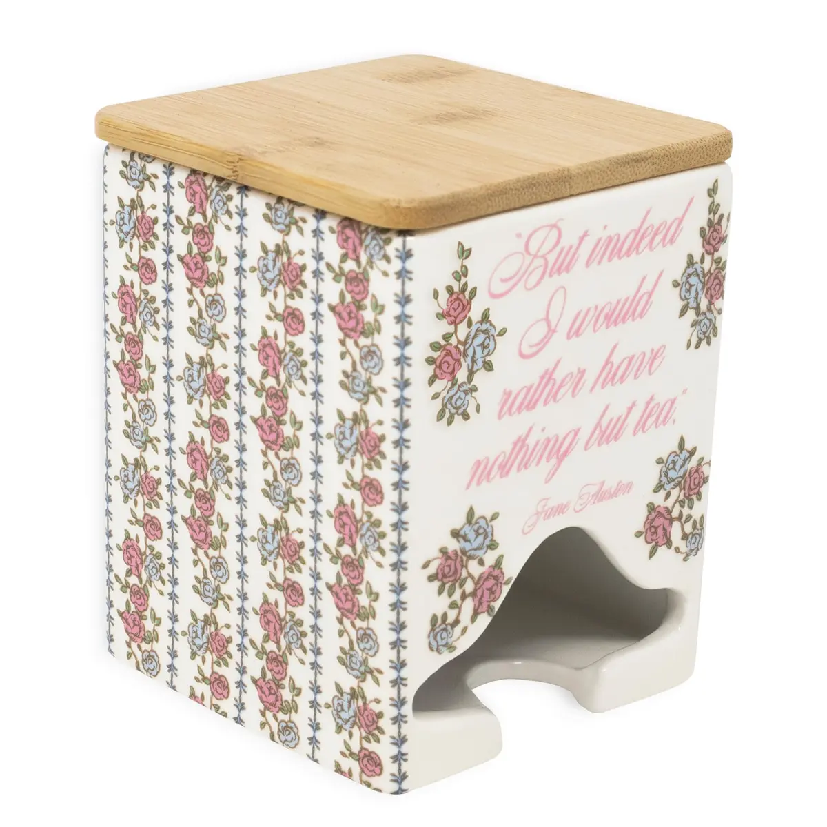 Steel Mill & Co Ceramic Tea Bag Dispenser, Jane Austen Quote | Elegant Kitchen Organizer for Tea Bags - main product image