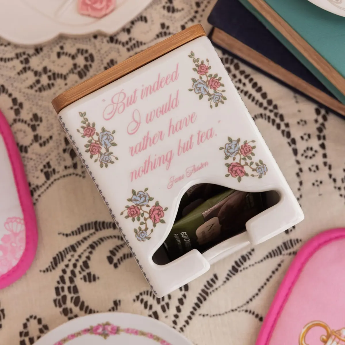Steel Mill & Co Ceramic Tea Bag Dispenser, Jane Austen Quote | Elegant Kitchen Organizer for Tea Bags - view 6