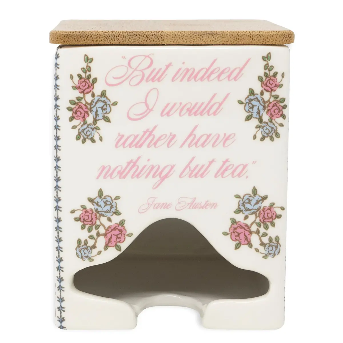 Steel Mill & Co Ceramic Tea Bag Dispenser, Jane Austen Quote | Elegant Kitchen Organizer for Tea Bags - view 2