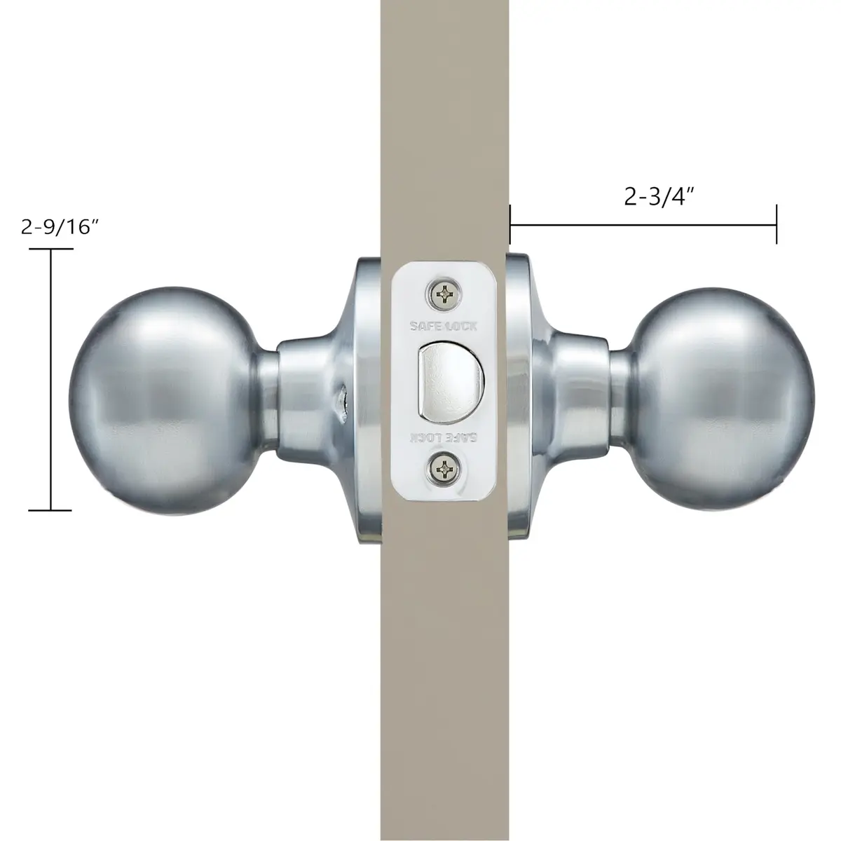 Safe Lock - Regina Knob Passage Door Lock Satin Chrome | Standard Fit & Easy Install - view 3