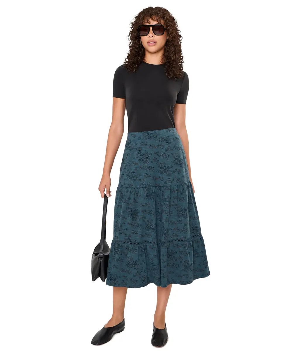 Toad&Co Women's Marigold Tiered Midi Skirt Navy Print | Organic Cotton & TENCEL™ Lyocell, X-Small - view 2