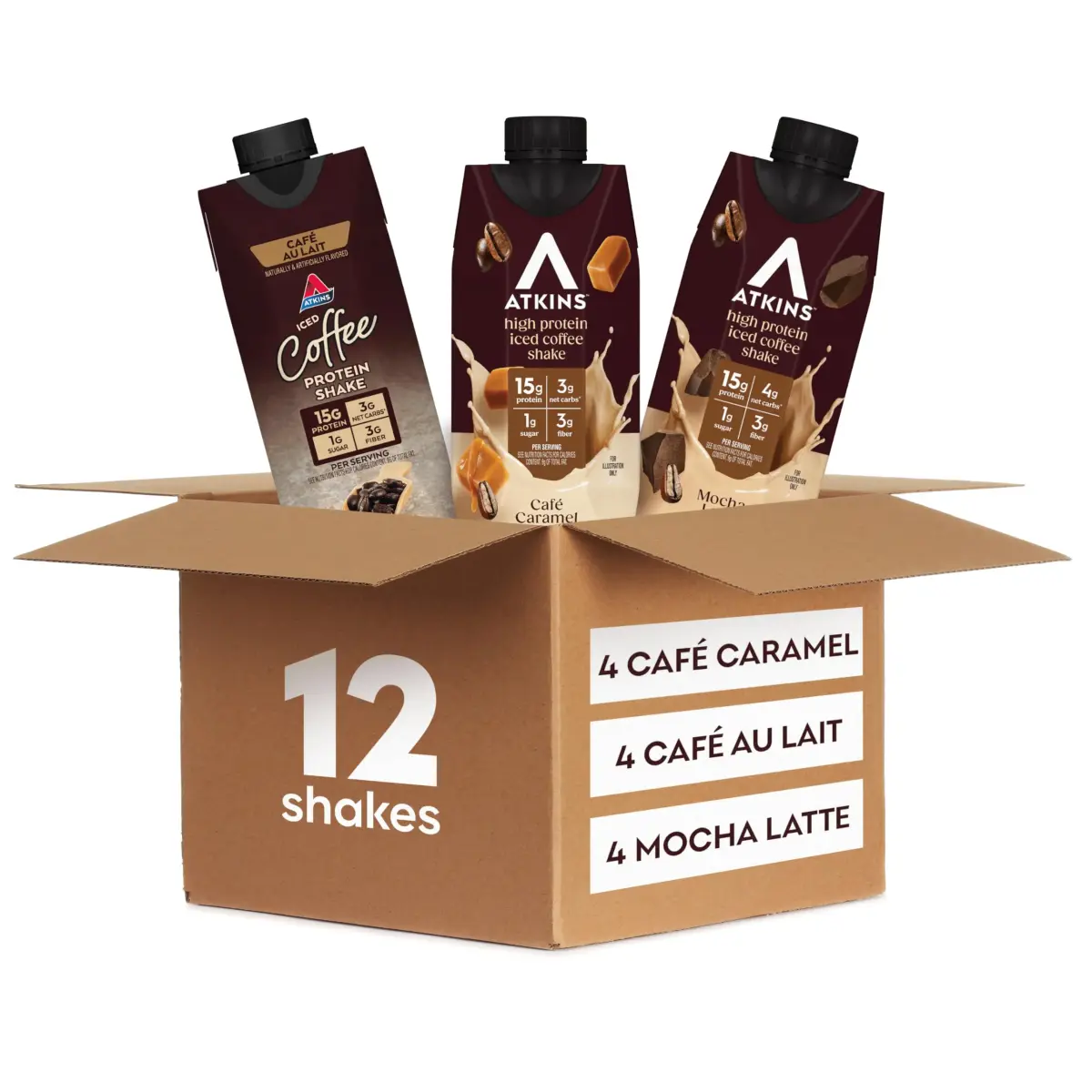 Atkins Coffee Lovers High Protein Shake Variety Pack 11 fl oz (325 mL) | 15g Protein, Low Sugar, Gluten-Free - main product image