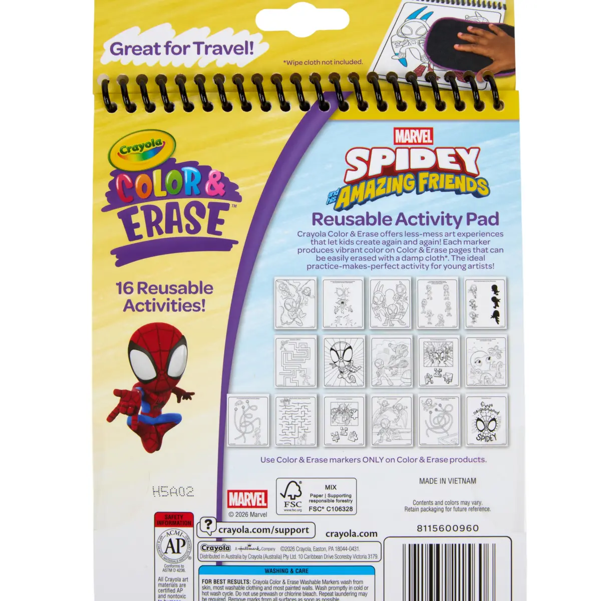 Crayola Color & Erase Reusable Activity Pad Spidey and His Amazing Friends 18cm x 14cm (7.25in x 5.6in) | Washable Markers Included - view 3