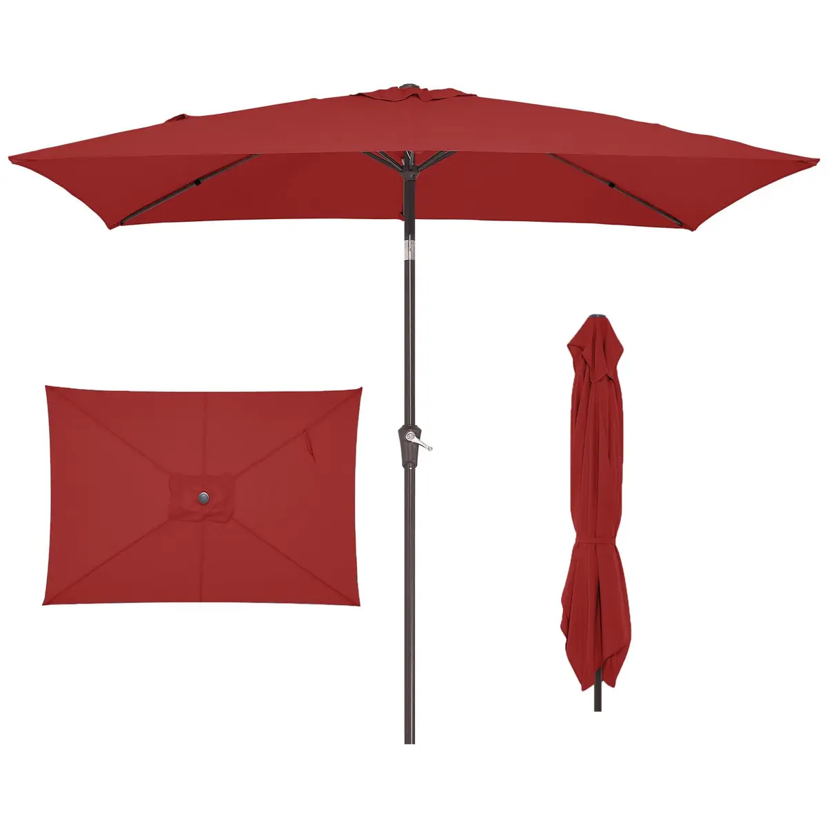 JEAREY 6.5 x 10 ft Rectangular Patio Umbrella w/Crank, Red | Wind Vent & Water Resistant - main product image