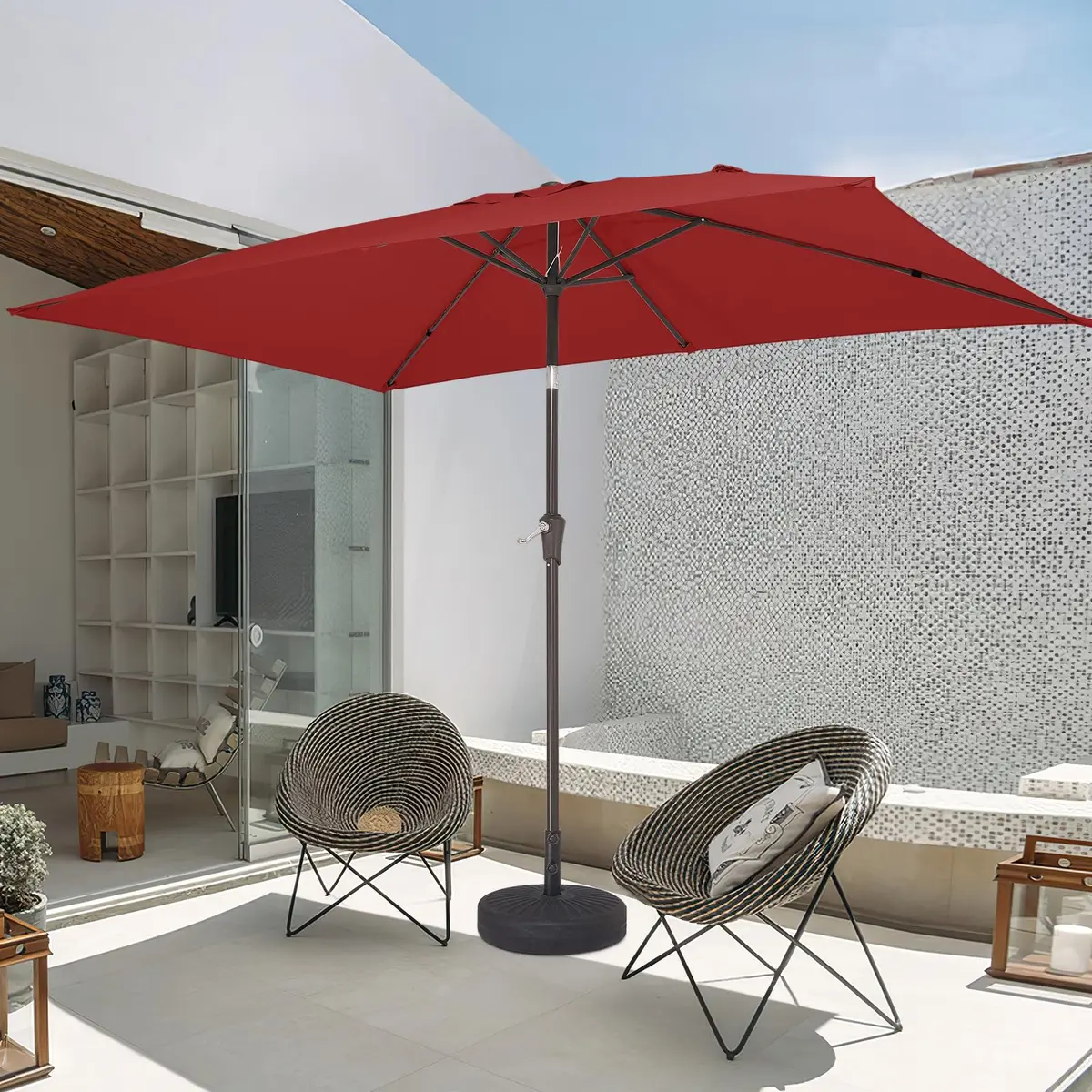 JEAREY 6.5 x 10 ft Rectangular Patio Umbrella w/Crank, Red | Wind Vent & Water Resistant - view 8