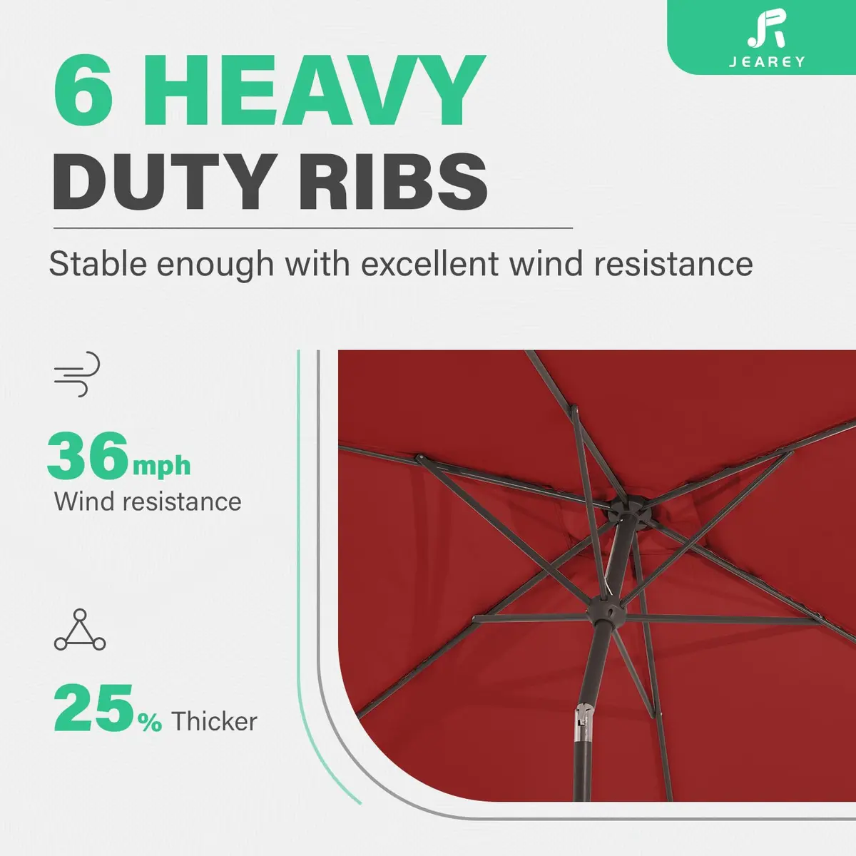 JEAREY 6.5 x 10 ft Rectangular Patio Umbrella w/Crank, Red | Wind Vent & Water Resistant - view 9