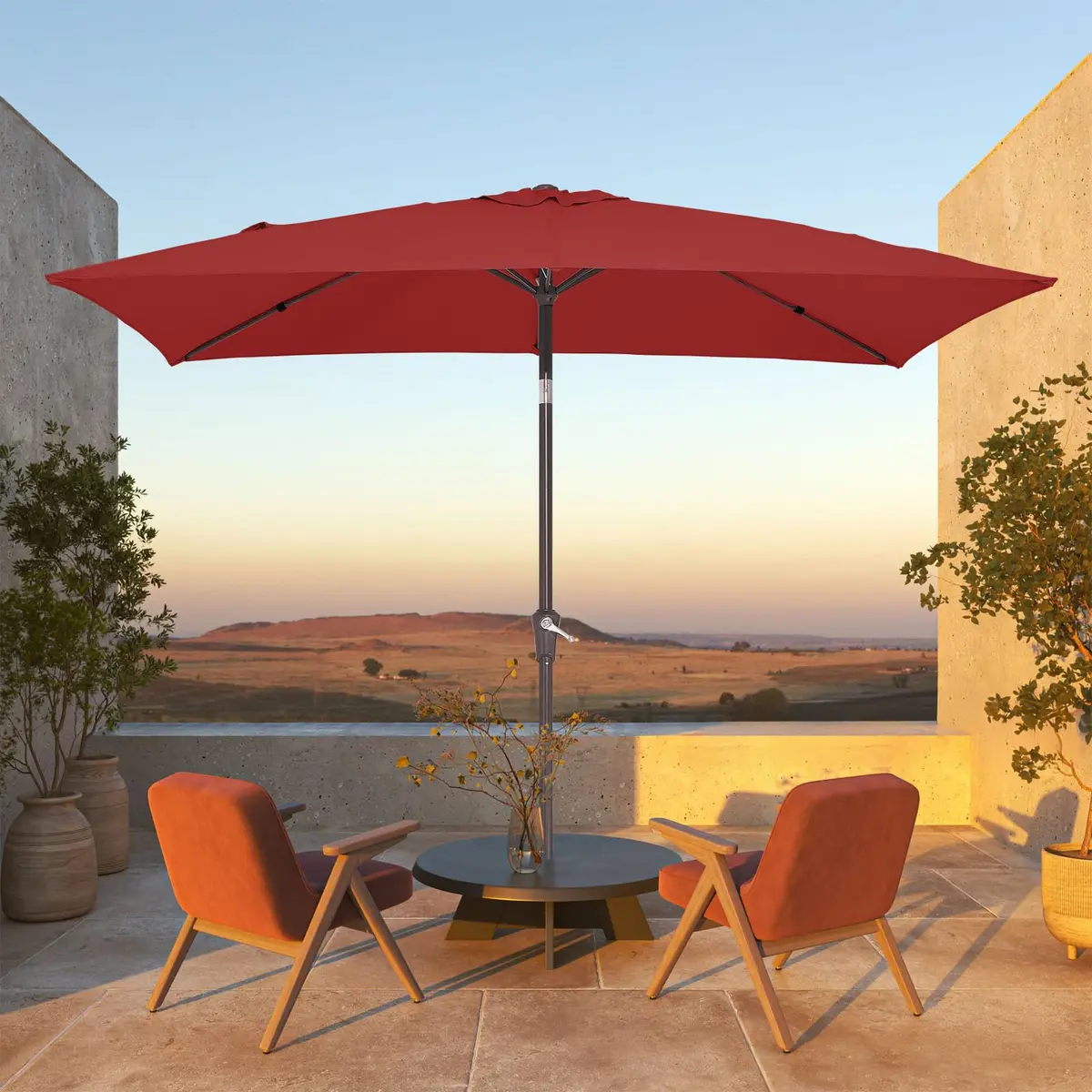 JEAREY 6.5 x 10 ft Rectangular Patio Umbrella w/Crank, Red | Wind Vent & Water Resistant - view 2