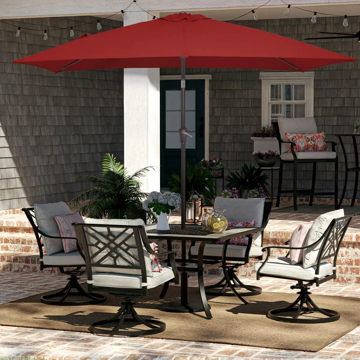 JEAREY 6.5 x 10 ft Rectangular Patio Umbrella w/Crank, Red | Wind Vent & Water Resistant - view 4