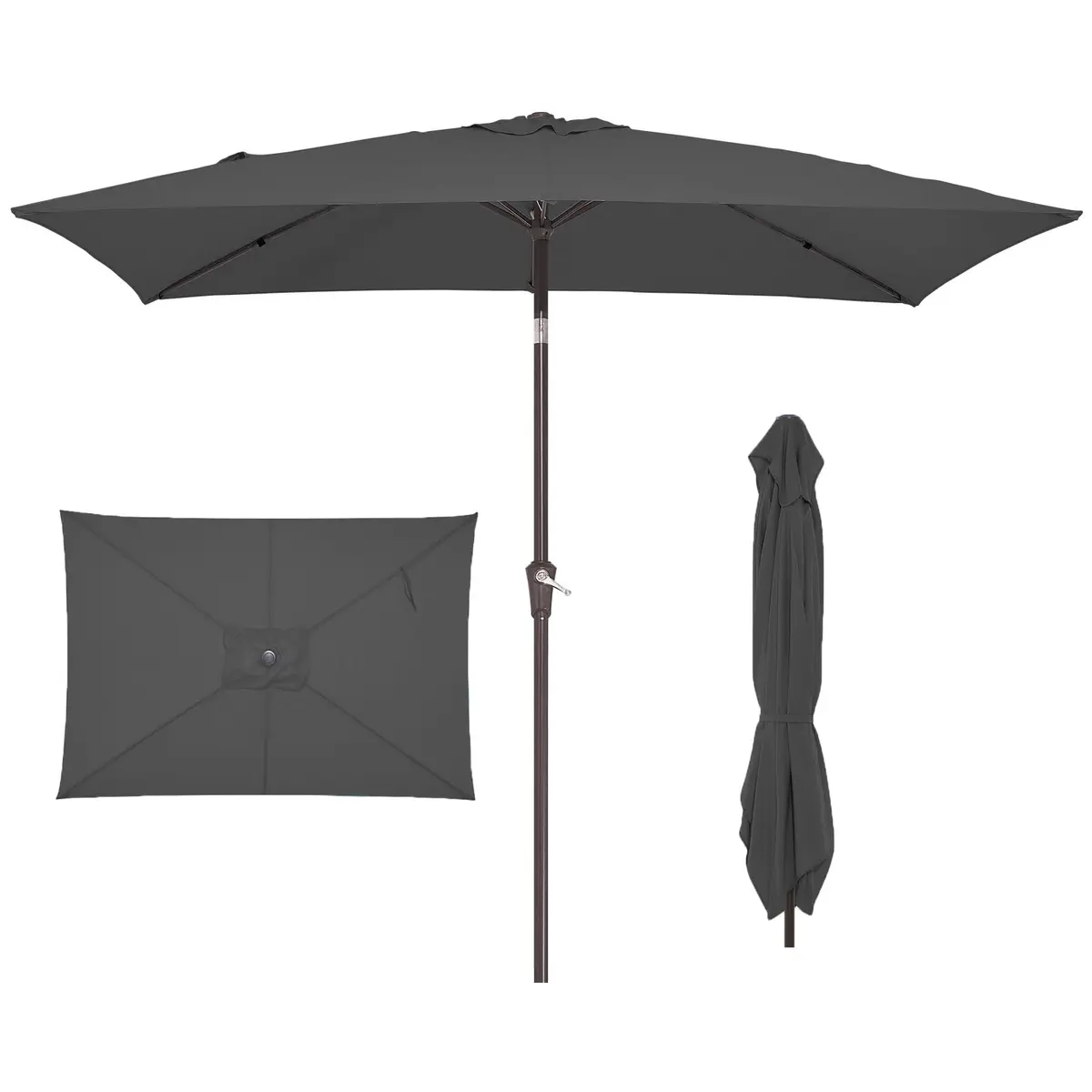 JEAREY 6.5 x 10 ft Rectangular Patio Umbrella w/Crank, Gray | Sun-Resistant Water-Resistant Support - main product image