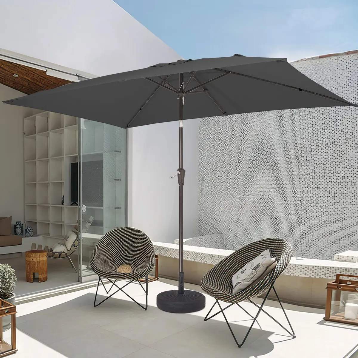 JEAREY 6.5 x 10 ft Rectangular Patio Umbrella w/Crank, Gray | Sun-Resistant Water-Resistant Support - view 8