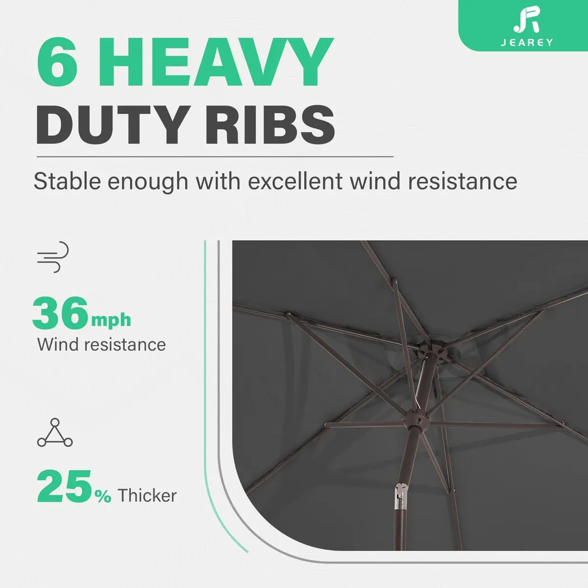 JEAREY 6.5 x 10 ft Rectangular Patio Umbrella w/Crank, Gray | Sun-Resistant Water-Resistant Support - view 9