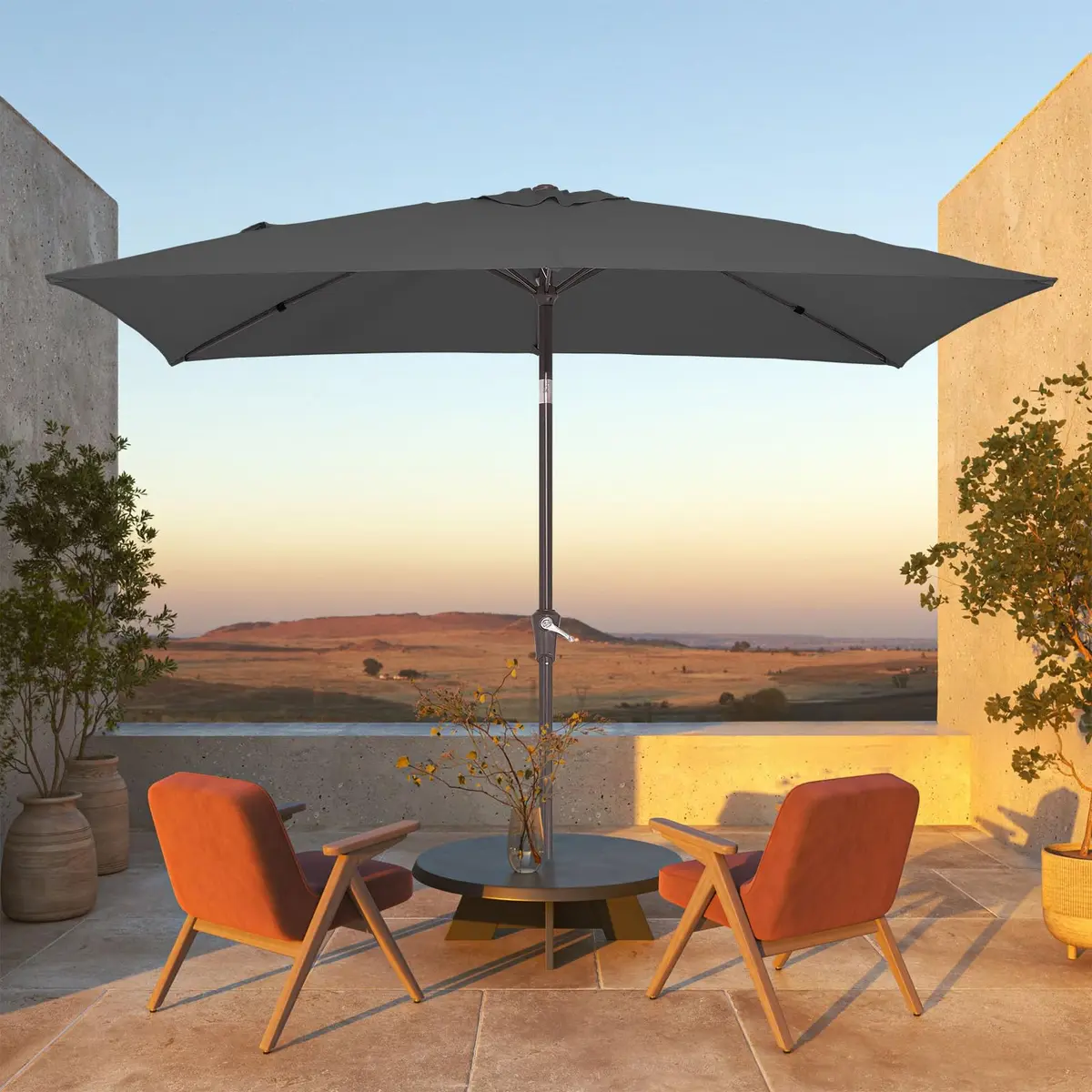 JEAREY 6.5 x 10 ft Rectangular Patio Umbrella w/Crank, Gray | Sun-Resistant Water-Resistant Support - view 2