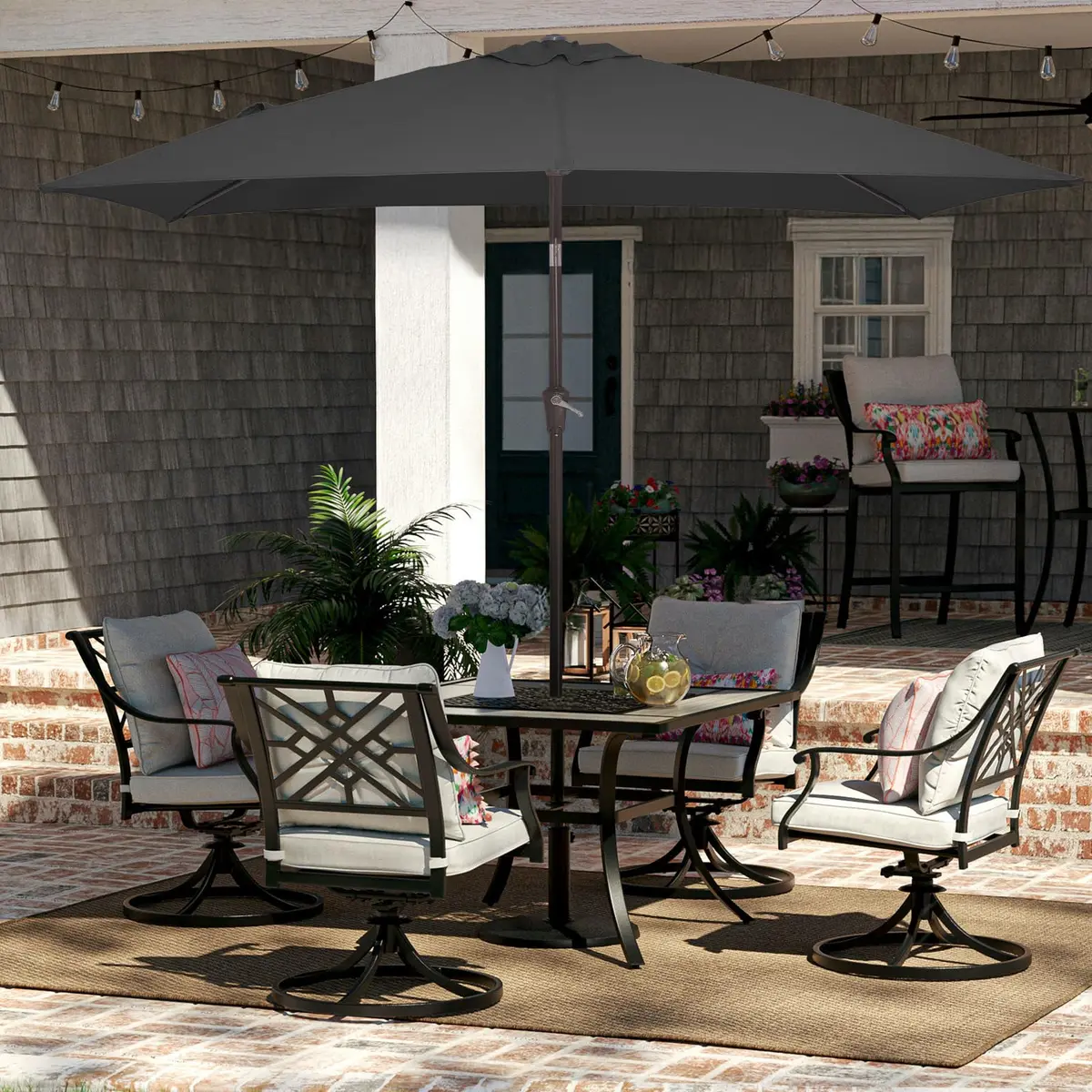 JEAREY 6.5 x 10 ft Rectangular Patio Umbrella w/Crank, Gray | Sun-Resistant Water-Resistant Support - view 4
