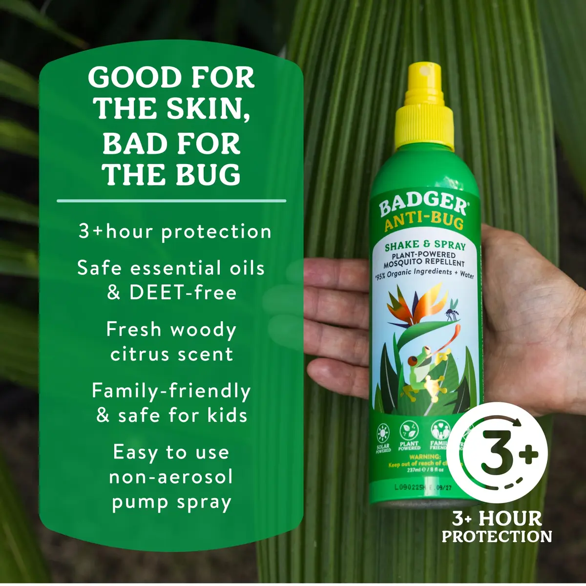 Badger Natural Bug Spray 473ml (16 fl oz) | DEET-Free Mosquito Repellent for Families - view 2