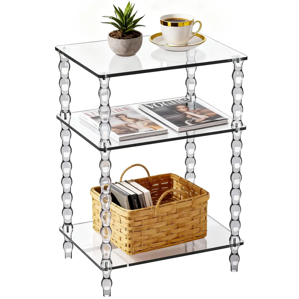 solaround Acrylic Side Table, Clear End Tables, with Sculptural Beaded Legs, 11.8'' | Modern, Stable & Space-Saving - main product image
