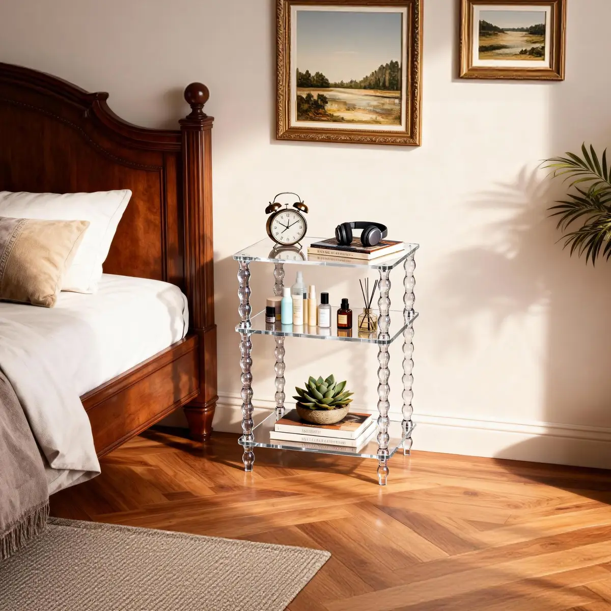 solaround Acrylic Side Table, Clear End Tables, with Sculptural Beaded Legs, 11.8'' | Modern, Stable & Space-Saving - view 5