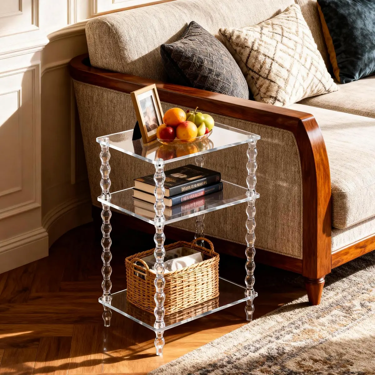 solaround Acrylic Side Table, Clear End Tables, with Sculptural Beaded Legs, 11.8'' | Modern, Stable & Space-Saving - view 6