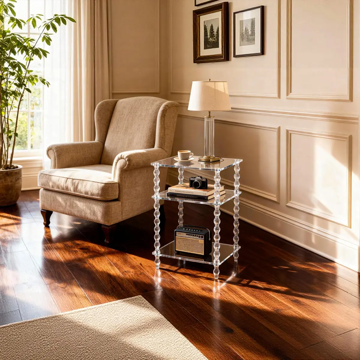 solaround Acrylic Side Table, Clear End Tables, with Sculptural Beaded Legs, 11.8'' | Modern, Stable & Space-Saving - view 7