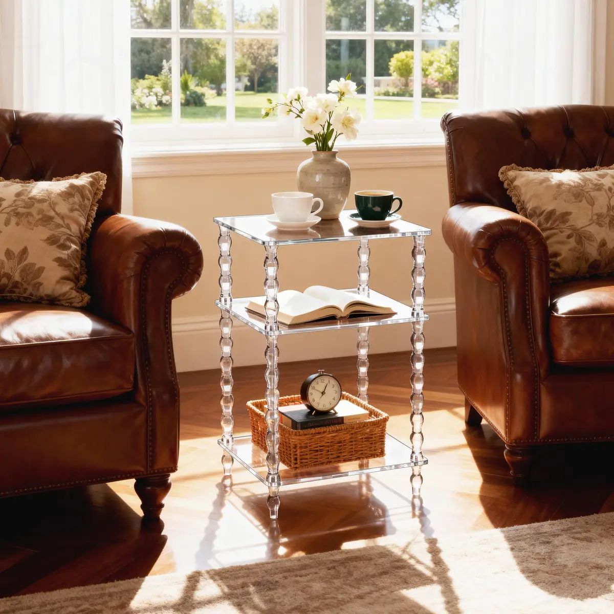solaround Acrylic Side Table, Clear End Tables, with Sculptural Beaded Legs, 11.8'' | Modern, Stable & Space-Saving - view 8