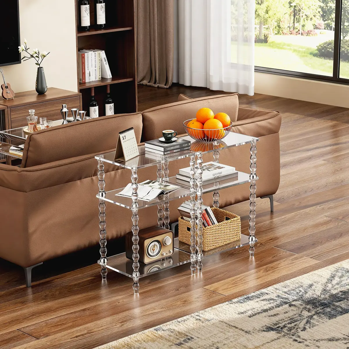 solaround Acrylic Side Table, Clear End Tables, with Sculptural Beaded Legs, 11.8'' | Modern, Stable & Space-Saving - view 9