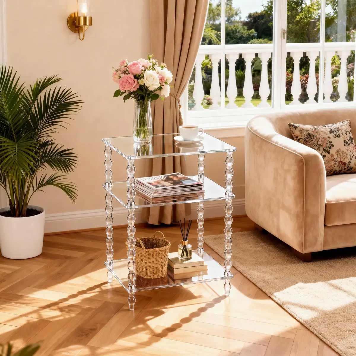 solaround Acrylic Side Table, Clear End Tables, with Sculptural Beaded Legs, 11.8'' | Modern, Stable & Space-Saving - view 2