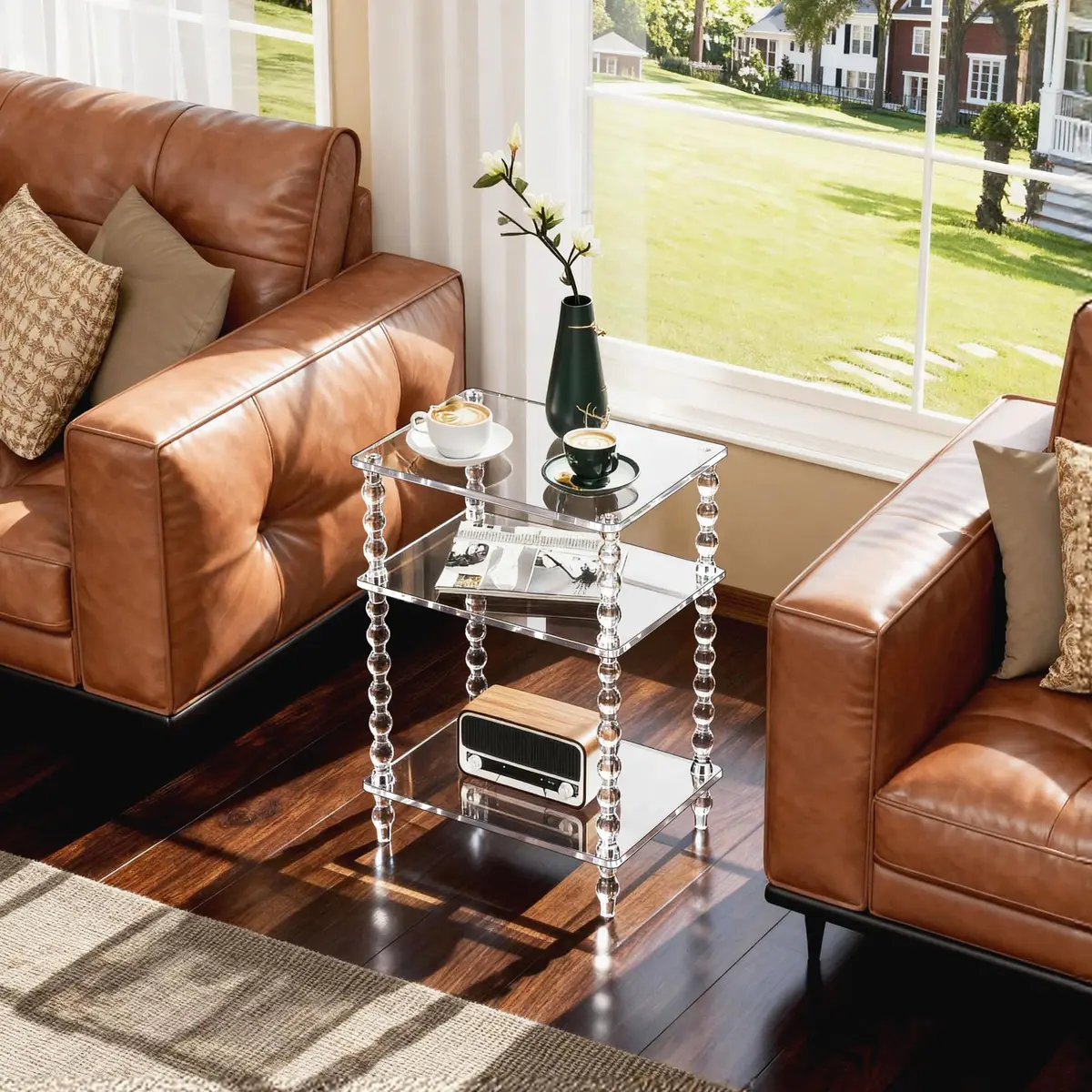 solaround Acrylic Side Table, Clear End Tables, with Sculptural Beaded Legs, 11.8'' | Modern, Stable & Space-Saving - view 4