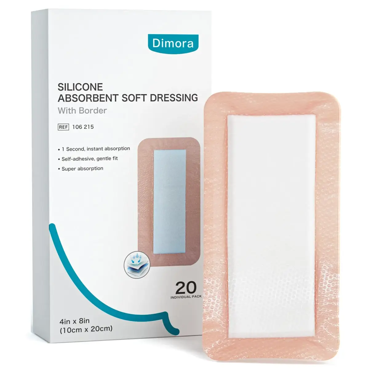 Dimora Silicone Super Absorbent Wound Dressing 4" x 8" (10cm x 20cm) | FDA Approved Medical Grade - main product image