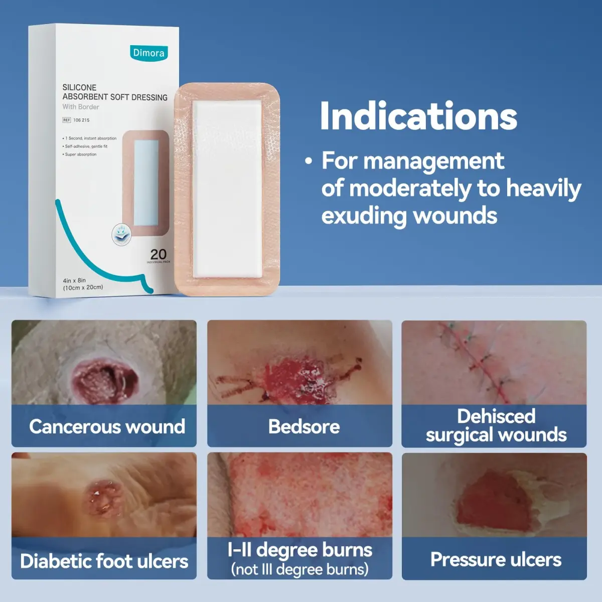 Dimora Silicone Super Absorbent Wound Dressing 4" x 8" (10cm x 20cm) | FDA Approved Medical Grade - view 3