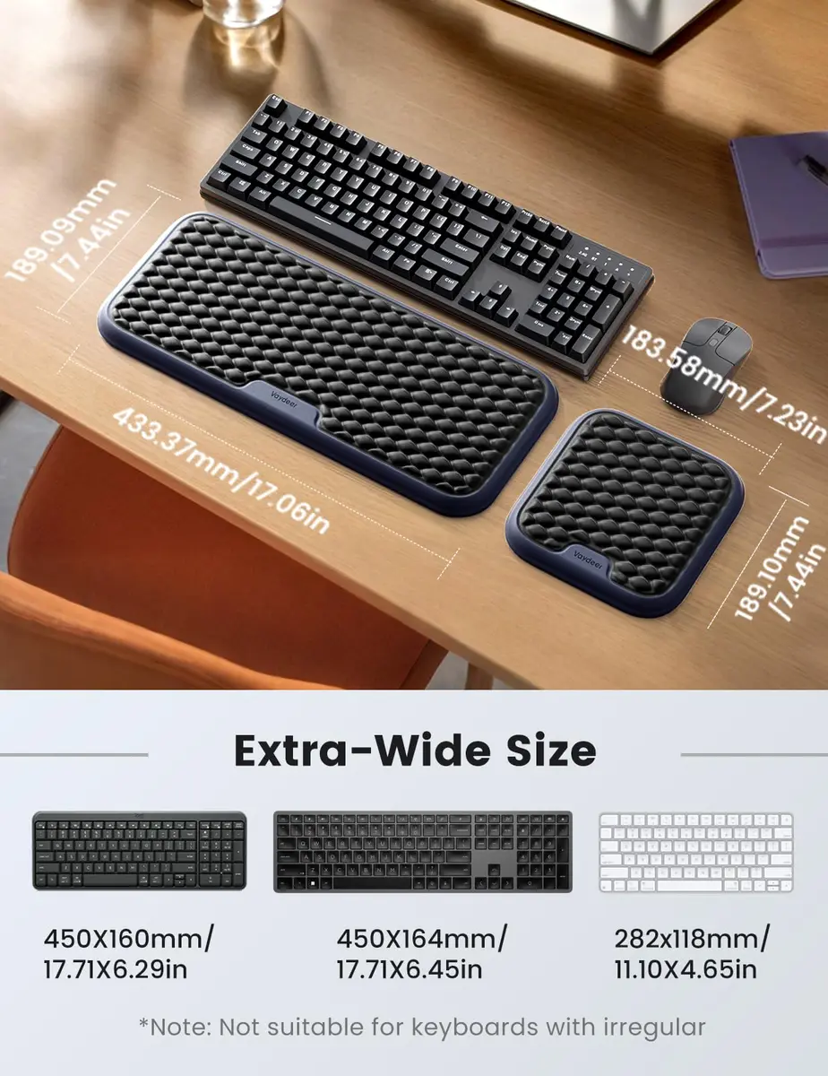 Vaydeer Extra Large Wide Wrist Rest Set for Keyboard and Mouse | Ergonomic Memory Foam Support for Office & Gaming - view 3