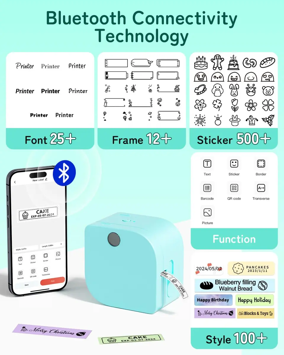 Phomemo P12 Bluetooth Label Maker Machine with 3 Tapes (Green) | Dual Printing Technology - view 8