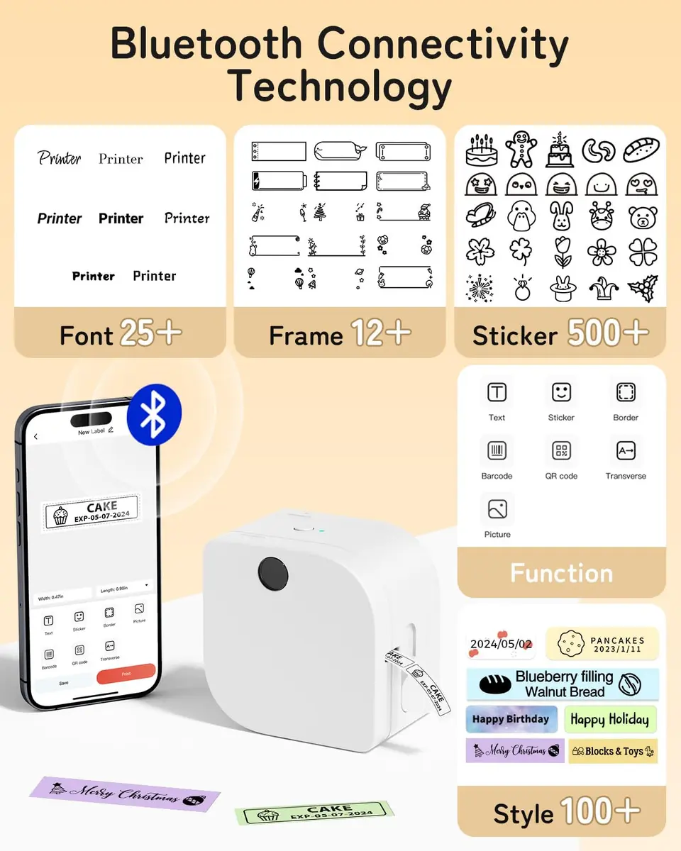 Phomemo Label Maker Machine with 3 Tapes | Compact Bluetooth Printer for Home & School - view 6