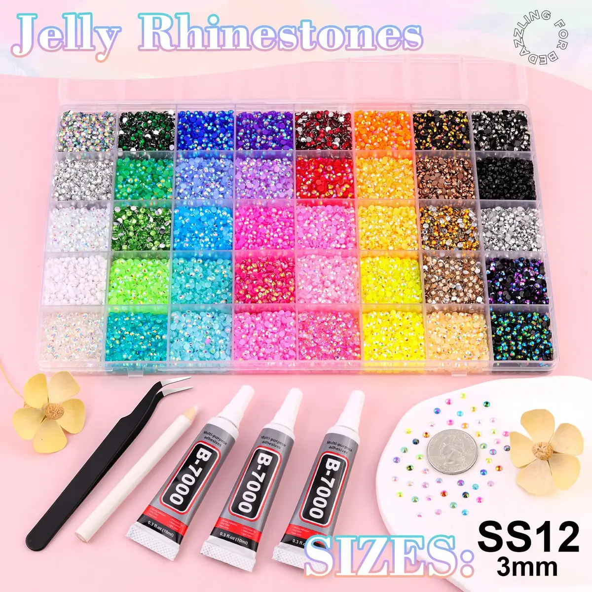 BELLEBOOST 50000Pcs 40 Colors Jelly Rhinestones | 3mm Multicolor Resin Flatback Gems for Nail Art & Crafts - view 2