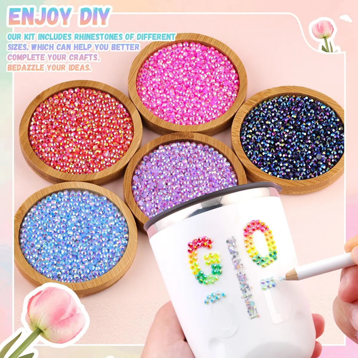 BELLEBOOST 50000Pcs 40 Colors Jelly Rhinestones | 3mm Multicolor Resin Flatback Gems for Nail Art & Crafts - view 3