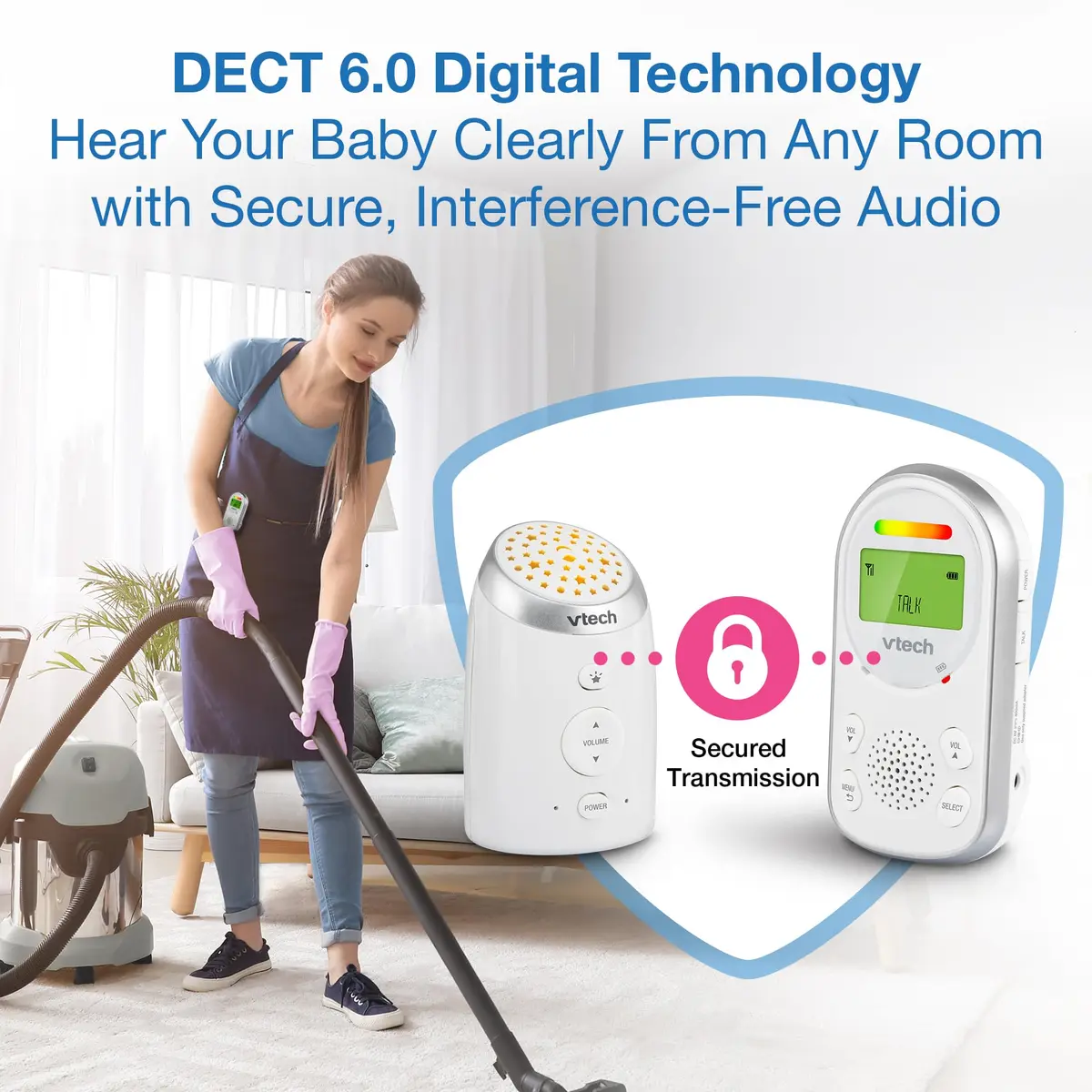 VTech 2 Parent Units Digital Audio Baby Monitor with Night Light | 1000ft Range, Two-Way Talk, Vibrating Alert - view 3