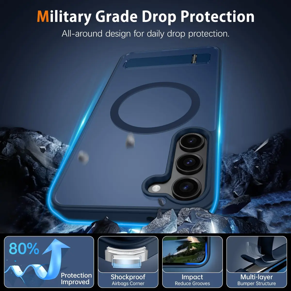 Telaso Magnetic Case for Samsung Galaxy S23 6.1 inches | Blue, Compatible with MagSafe & Kickstand - view 7