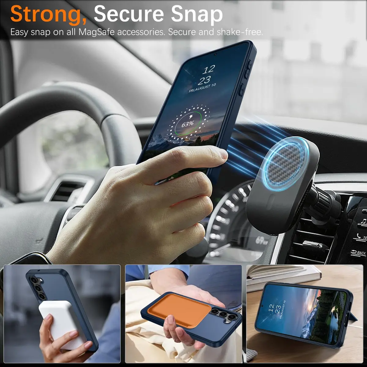 Telaso Magnetic Case for Samsung Galaxy S23 6.1 inches | Blue, Compatible with MagSafe & Kickstand - view 3